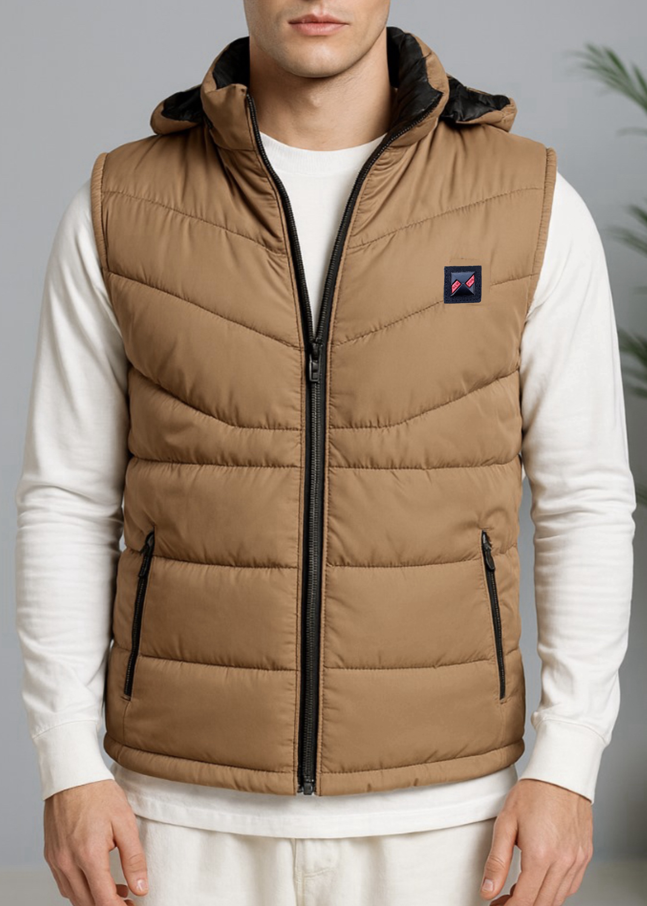 Men’s Neon Brown Insulated Sleeveless Puffer Jacket