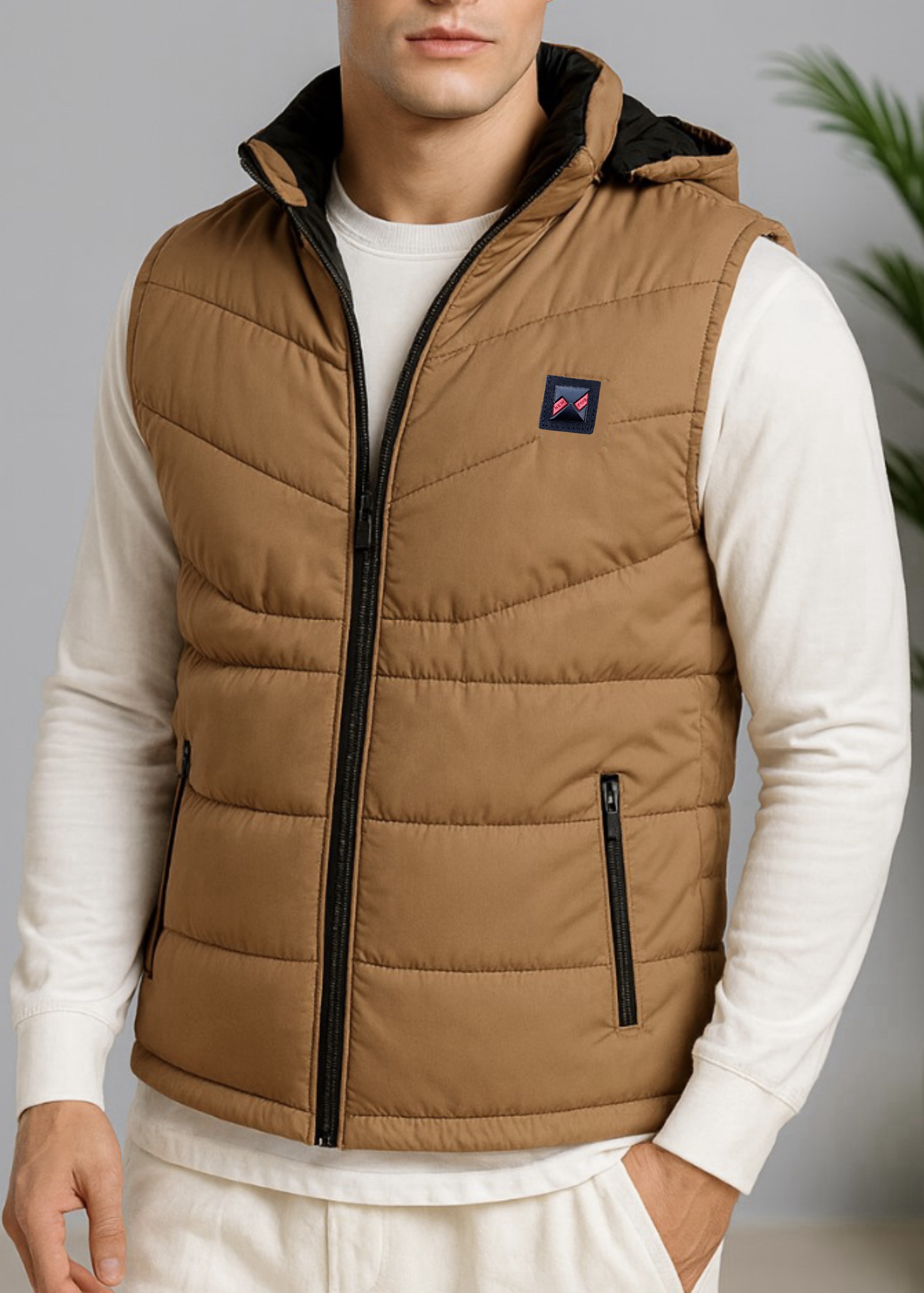 Men’s Neon Brown Insulated Sleeveless Puffer Jacket