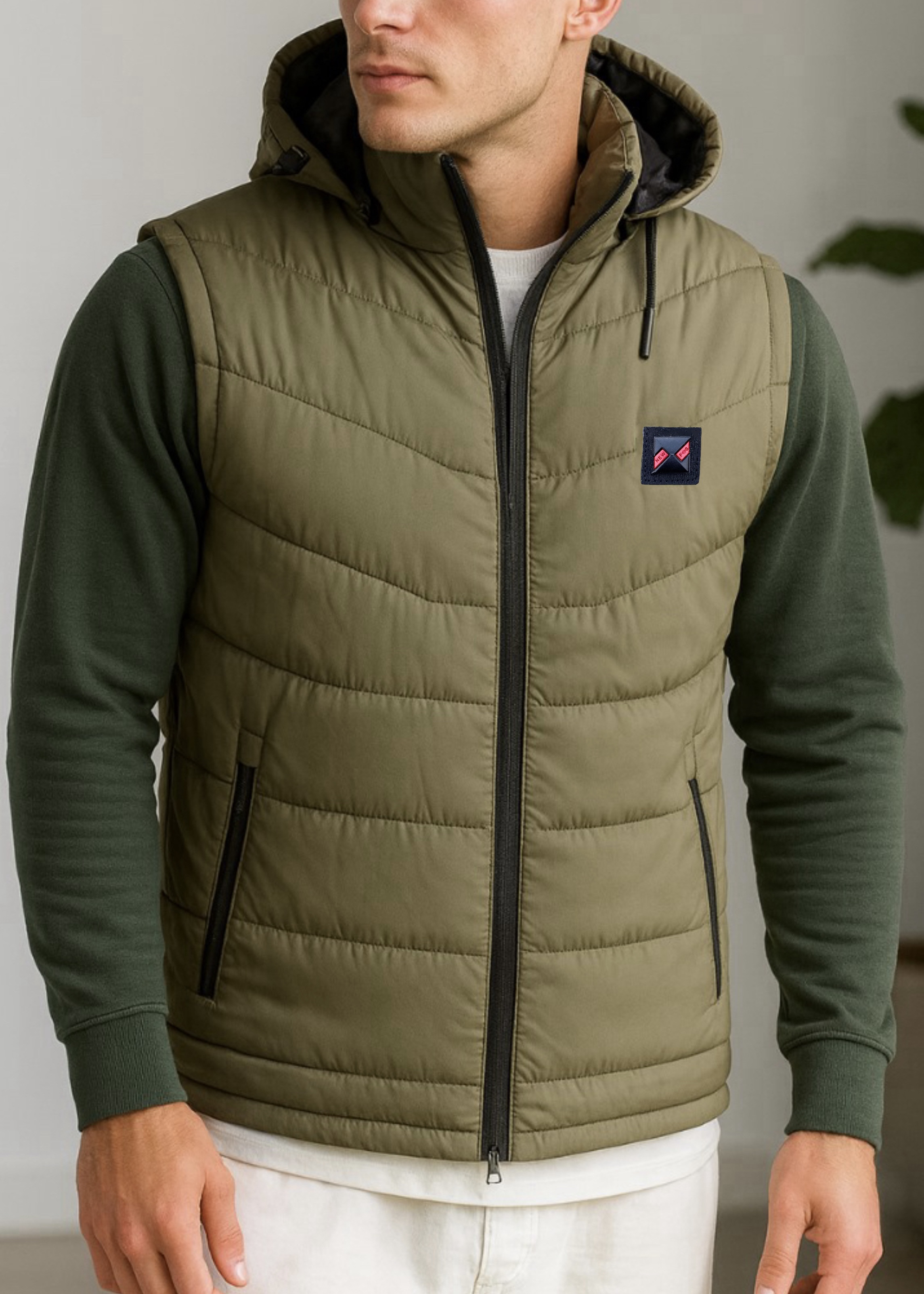 Men’s Olive Green Insulated Sleeveless Puffer Jacket