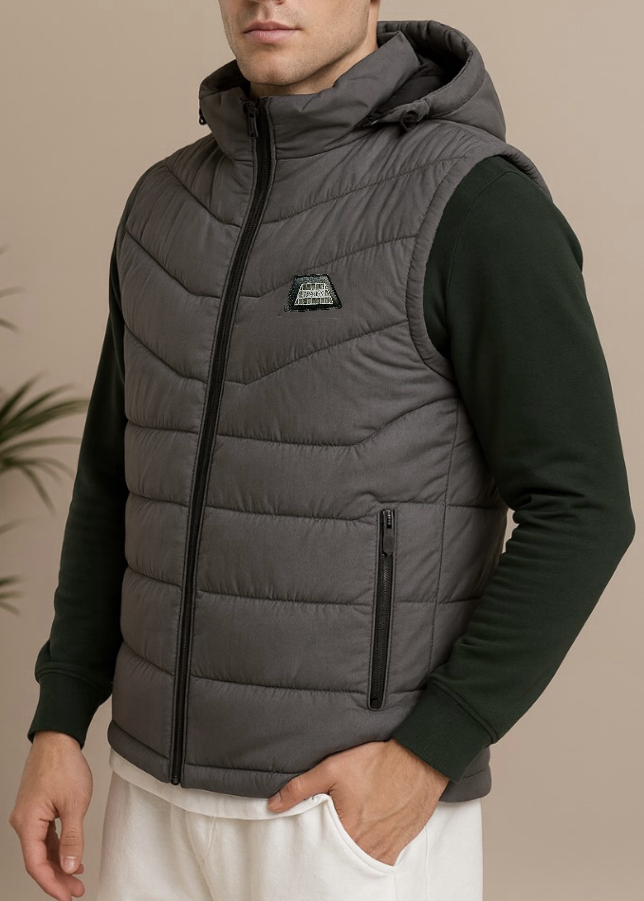Men’s Gray Insulated Sleeveless Puffer Jacket