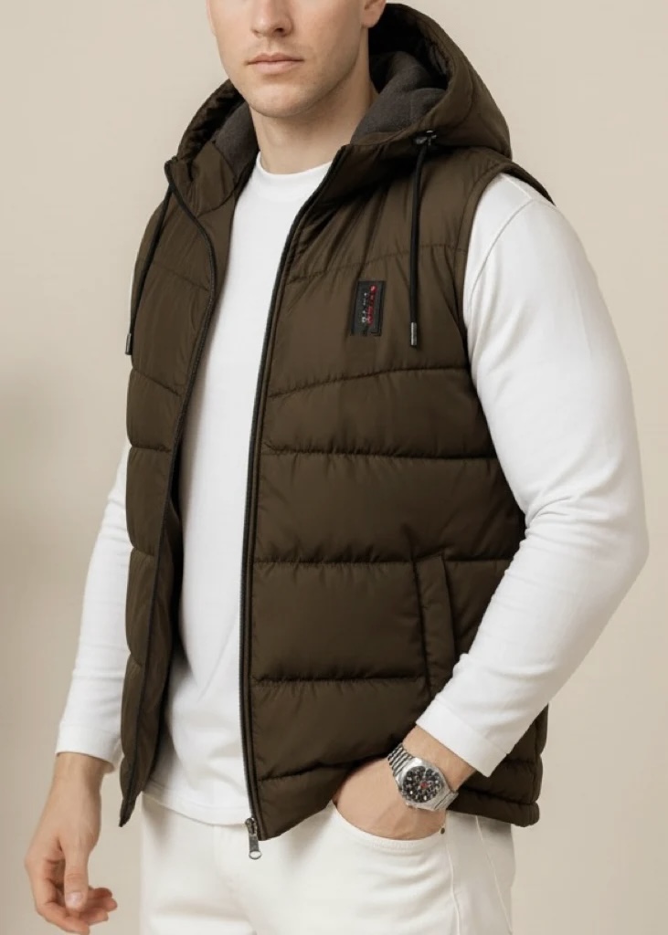 Men’s Dark Brown Insulated Sleeveless Puffer Jacket
