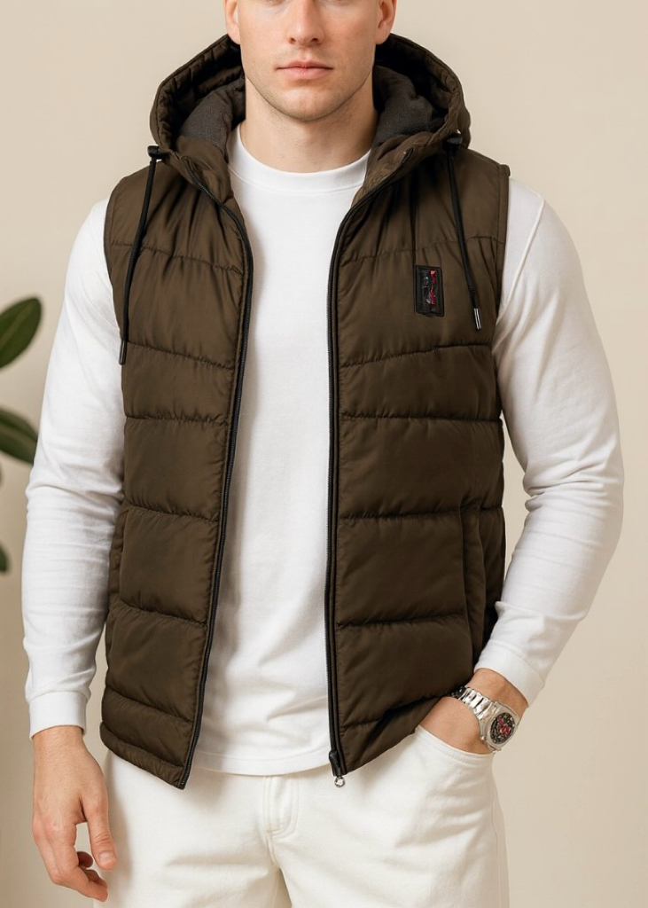 Men’s Dark Brown Insulated Sleeveless Puffer Jacket