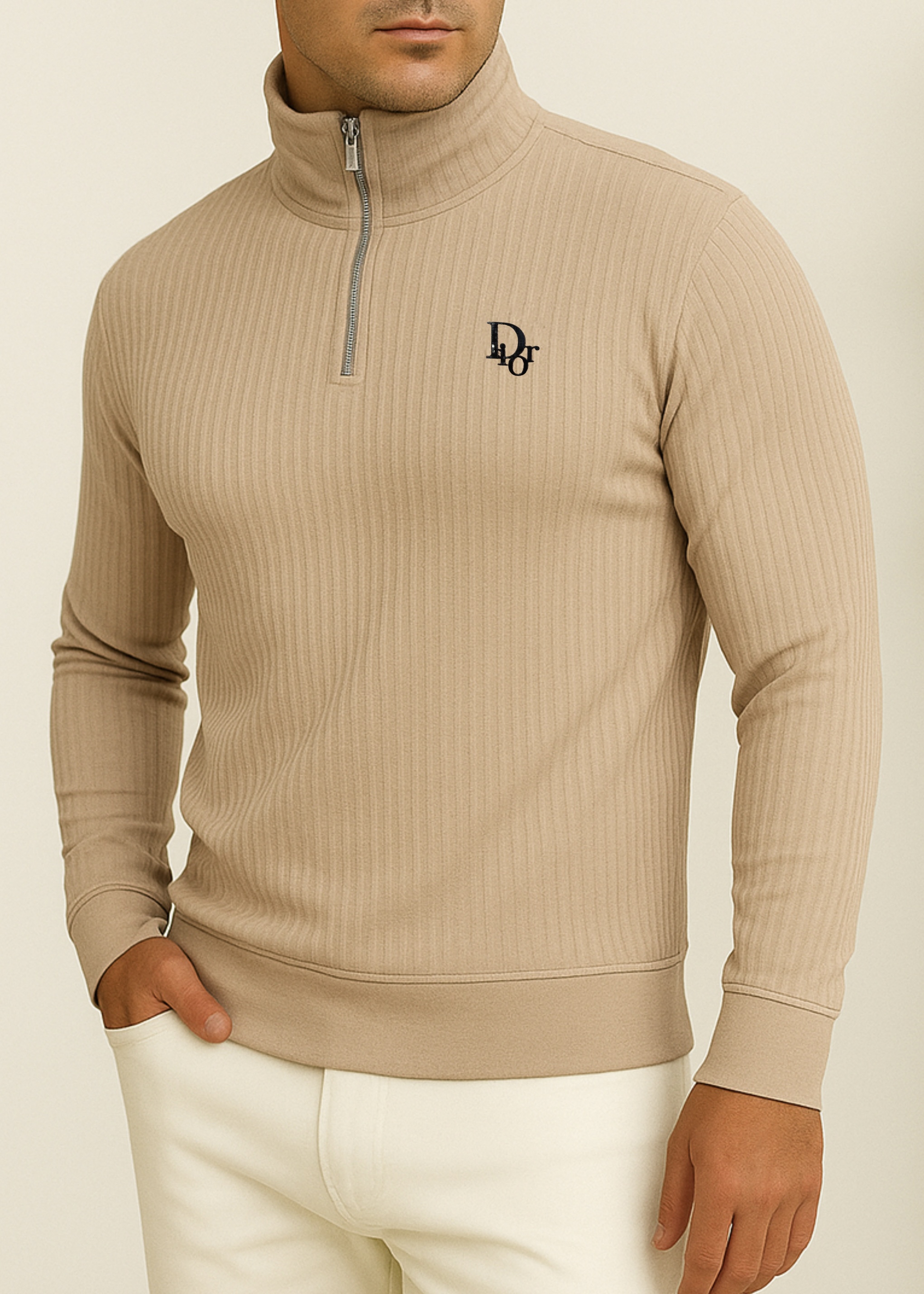 Men’s Ribbed Half-Zip High-Neck Sweatshirt