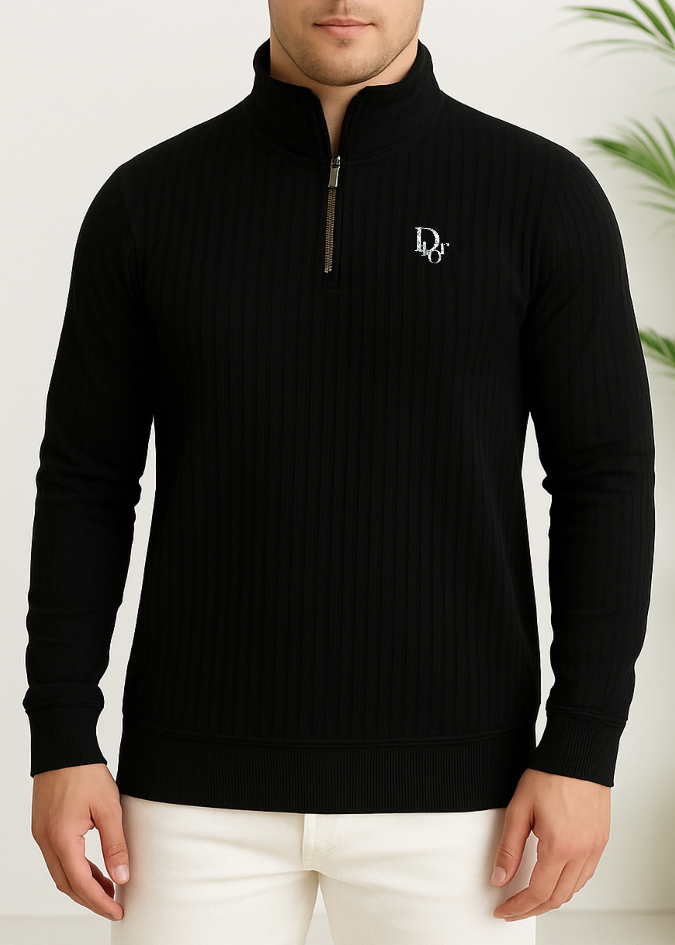 Men’s Ribbed Half-Zip High-Neck Sweatshirt