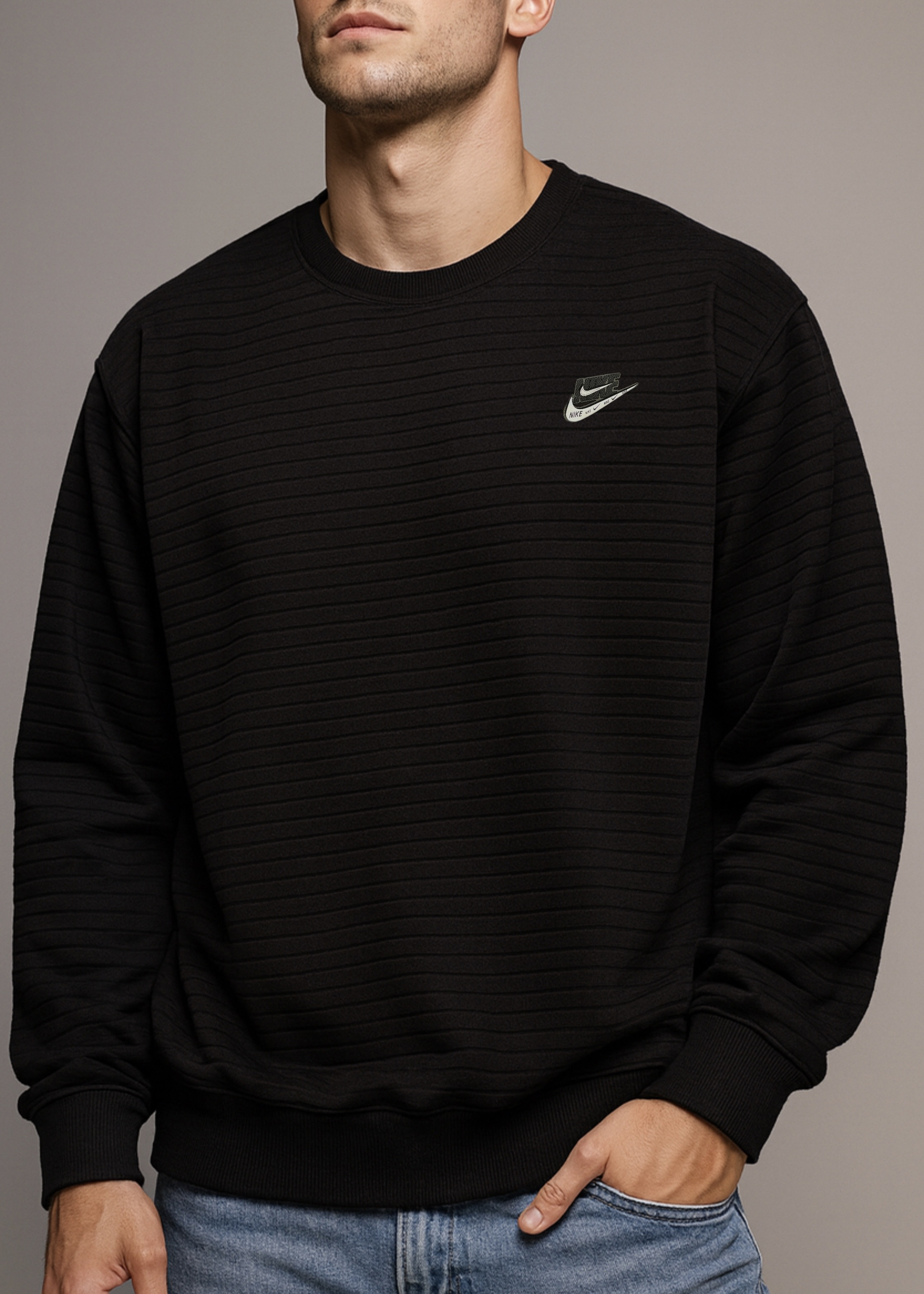 HERITAGE WAVE TEXTURED SWEATSHIRT-BLACK