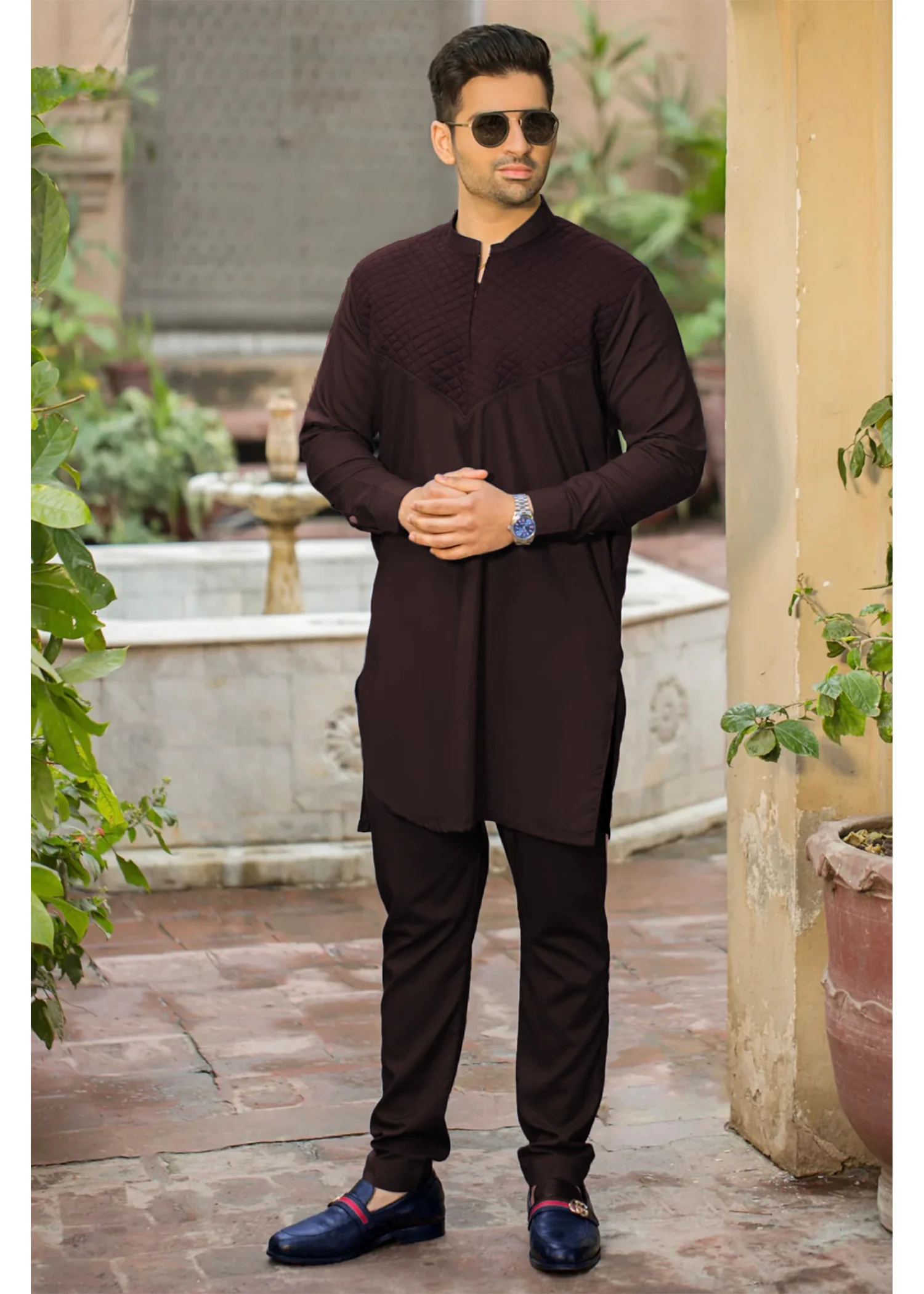 ALL SEASON Suit STITCHED KURTA TROUSER WITH BAN-MAROON